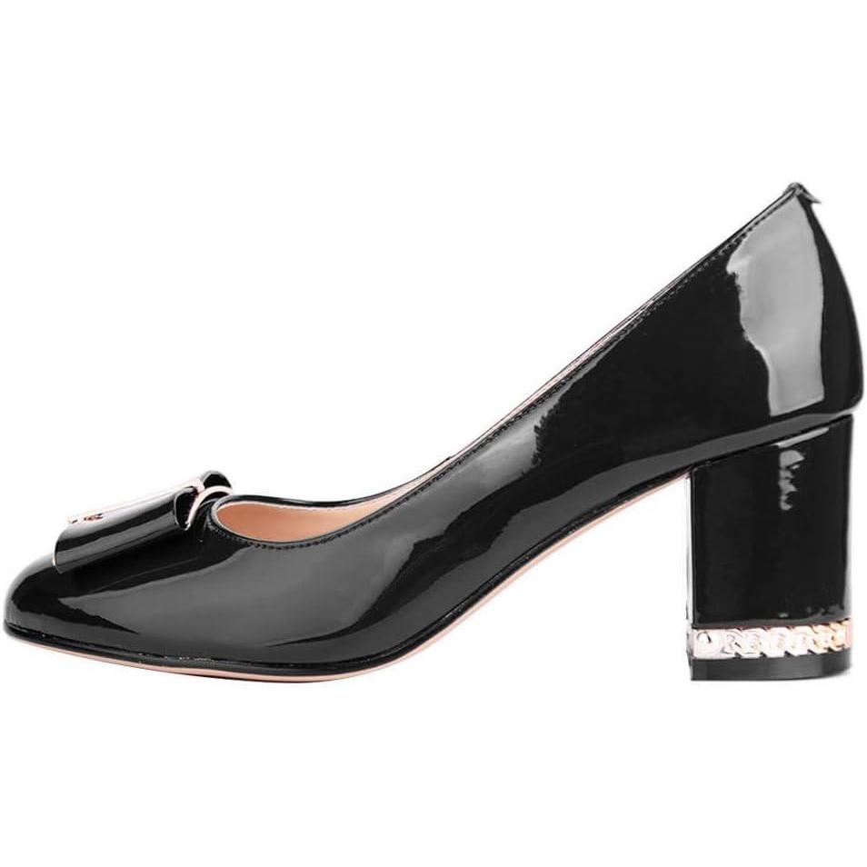image:imageEscarpins en cuir vritable pour femme avec talon paisC Black Pat F