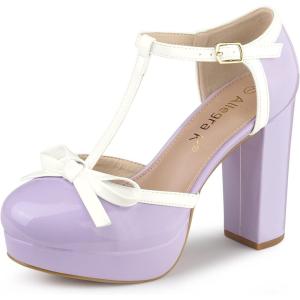 Allegra K Escarpins à Talons épais et à Bride en T pour Femmes(Mauve)