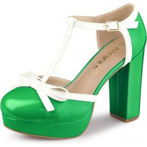 Allegra K Escarpins à Talons épais et à Bride en T pour Femmes(Vert)