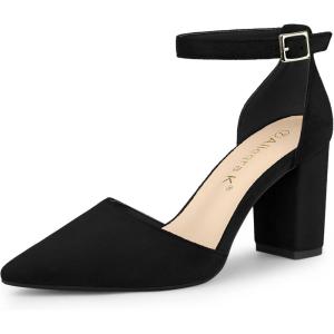 Allegra K Escarpins à talons épais avec sangle de cheville et bout pointu pour femme(Noir)