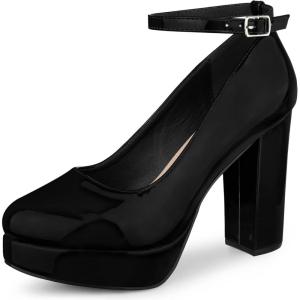 Allegra K Women&rsquo;s Platform Ankle Strap Chunky Heel Mary Janes Pumps(Noir)