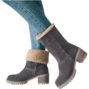 Bottes d&rsquo;hiver pour femme – Bottes de neige chaudes pour femme – Bottines mi-mollet – Jambières pour femme – Large mollet(Gris)