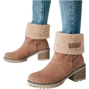 Bottes d&rsquo;hiver pour femme – Bottes de neige chaudes pour femme – Bottines mi-mollet – Jambières pour femme – Large mollet(Kaki)