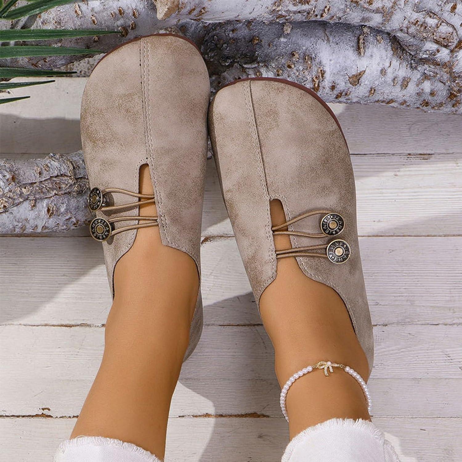 image:imageChaussures plates en cuir souple pour femme mocassins orthopdiques confortables et souples enfilerRouge