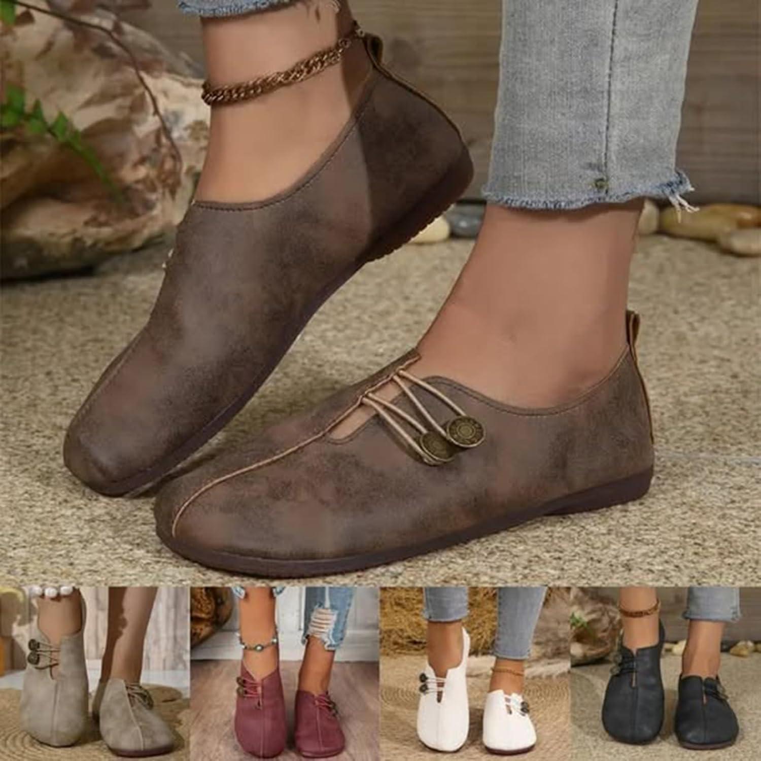 image:imageChaussures plates en cuir souple pour femme mocassins orthopdiques confortables et souples enfilerRouge