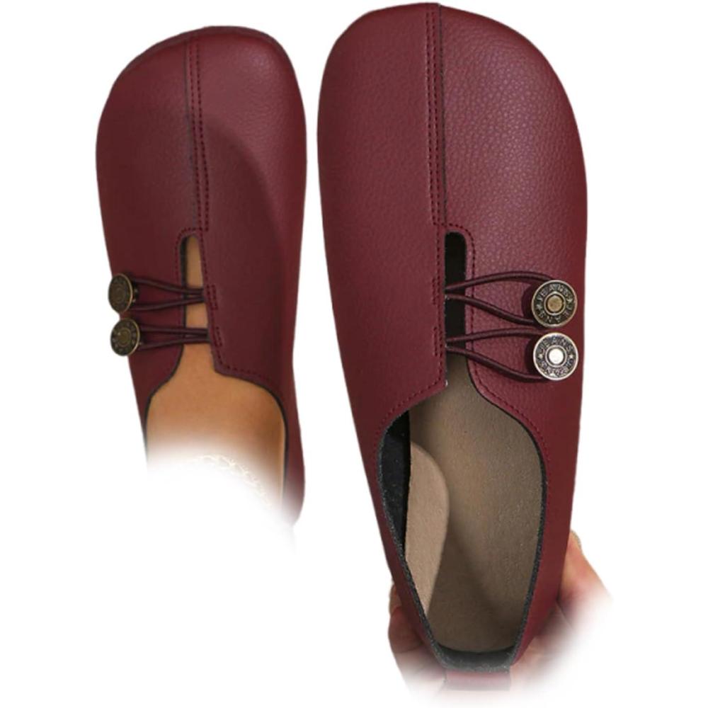 image:imageChaussures plates en cuir souple pour femme mocassins orthopdiques confortables et souples enfilerRouge