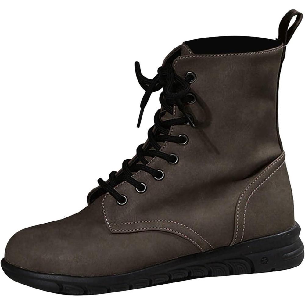 image:imageGenerisch Bottines pour femme Bottes de loisirs En cuir Courtes Lgres Avec fermeture clair Pour lautomne et lhiver Bottines plates de transitionVert