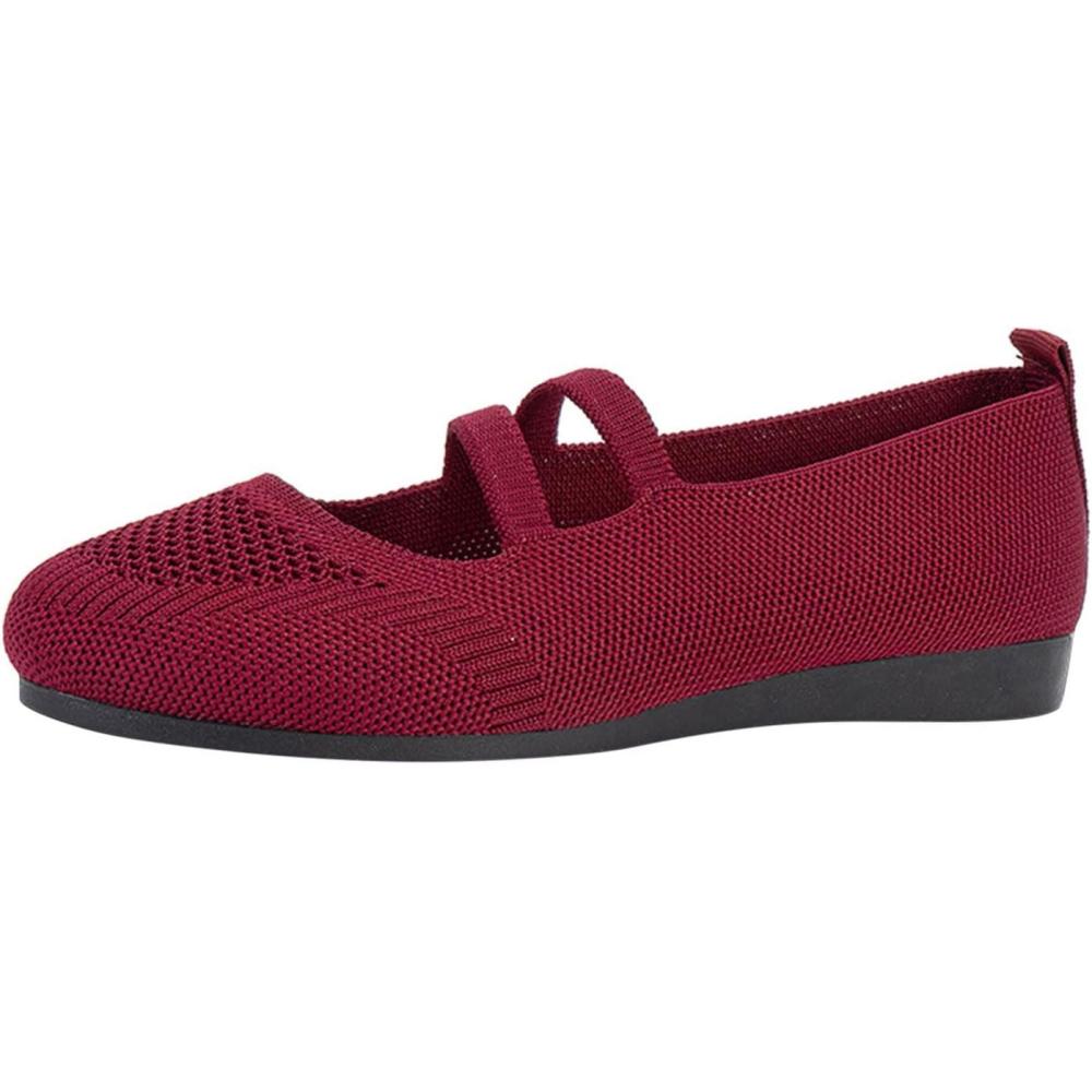 image:imageGenerisch Chaussures dextrieur pour femme Tricot confortable Chaussures plates Chaussures daffaires avec talonBordeaux