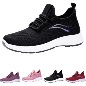 Women&rsquo;s Sports Shoes Mesh Fly Woven Orthopedic Spring Summer Autumn New Comfortable Breathable Lightweight Running Sports Shoes Bottes Hautes en Cuir pour Femmes Sexy(Le Noir)