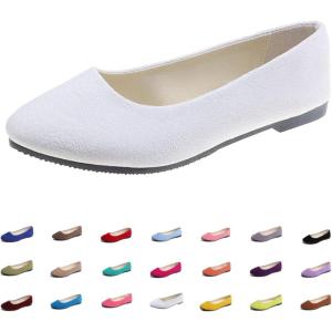 Ballerines plates simples et décontractées pour femme – Couleur unie – Pour le travail – Pour le bureau – Confortables – Bout pointu(Blanc)