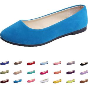 Ballerines plates simples et décontractées pour femme – Couleur unie – Pour le travail – Pour le bureau – Confortables – Bout pointu(Bleu Ciel)