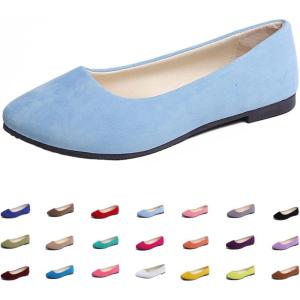 Ballerines plates simples et décontractées pour femme – Couleur unie – Pour le travail – Pour le bureau – Confortables – Bout pointu(Bleu Clair)