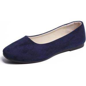 Ballerines plates simples et décontractées pour femme – Couleur unie – Pour le travail – Pour le bureau – Confortables – Bout pointu(Bleu Marine)