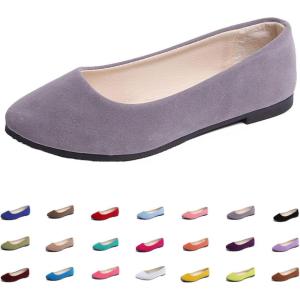 Ballerines plates simples et décontractées pour femme – Couleur unie – Pour le travail – Pour le bureau – Confortables – Bout pointu(Gris)