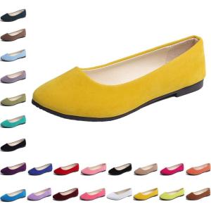 Ballerines plates simples et décontractées pour femme – Couleur unie – Pour le travail – Pour le bureau – Confortables – Bout pointu(Jaune)