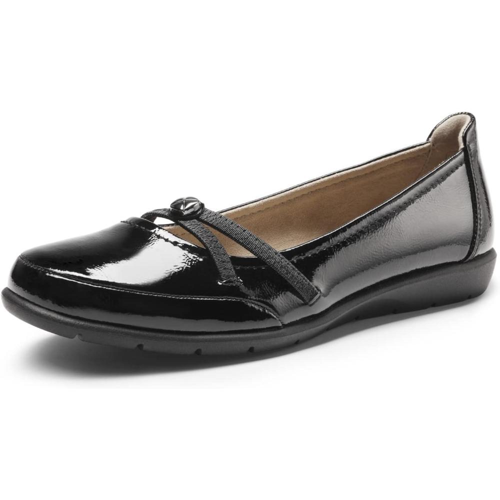 image:imageDREAM PAIRS Ballerines Femme lgante Chaussures Plates Classique avec Lanires Croises ConfortablesNoir Pat