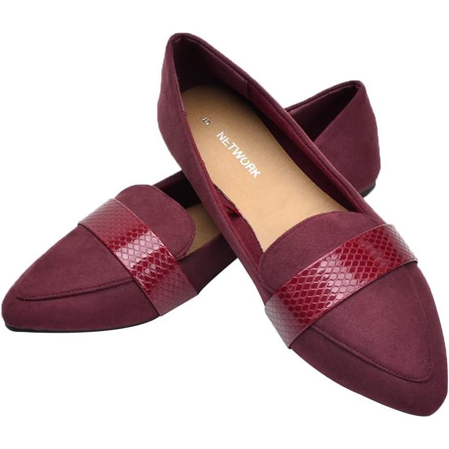 image:imageBallerines plates enfiler pour femme Confortables Bout pointu Antidrapantes Talon bas Chaussures dcontractesBordeaux A