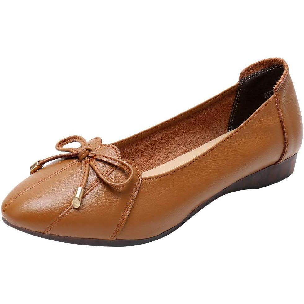 image:imageFemmes Cuir Vritable Chaussures de Confort Semelle Souple Ballerines Bas Talon Compens ChaussonsMarron