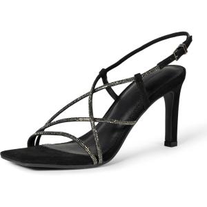Amazon Essentials Femme Sandales à Talons Aiguilles et à Lanières(Cristaux Noirs)