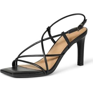 Amazon Essentials Femme Sandales à Talons Aiguilles et à Lanières(Similicuir Noir)