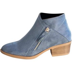 2022 Bottines Pour Femmes Vintage Chelsea Cowboy Bottes Bottines Chaudes ImperméAble Confortable Sans Lacet Chaussures D&rsquo;Hiver En Plein Air Pour Les Femmes(Bleu)