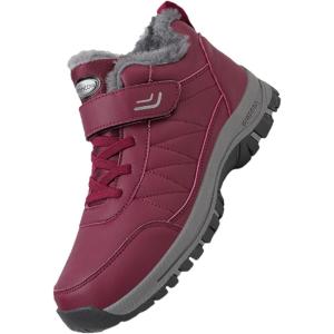 2025 Baskets d&rsquo;hiver doublées pour femme – Confortables et antidérapantes – Bottes d&rsquo;hiver décontractées à bout rond – Bottines courtes pour femme – Bottes de neige pour femme(Rouge)