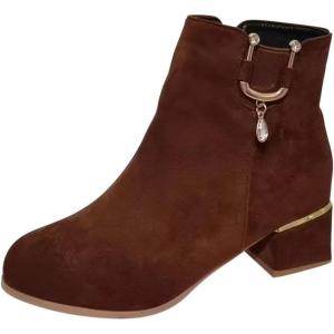Bottes Femme Bottines Camperos Western Classique Bottes de cheville pour femme Semelle extérieure antidérapante Tige PU Chic & élégant Talon bloc(Brun)