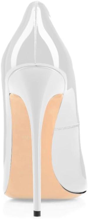 image:imageElashe Femmes Stiletto Sexy Classic Talon Haut Cuir Vernis Brillant synthtique Talon Aiguille 12CM Grande Taille Bout Pointu fermBlanc