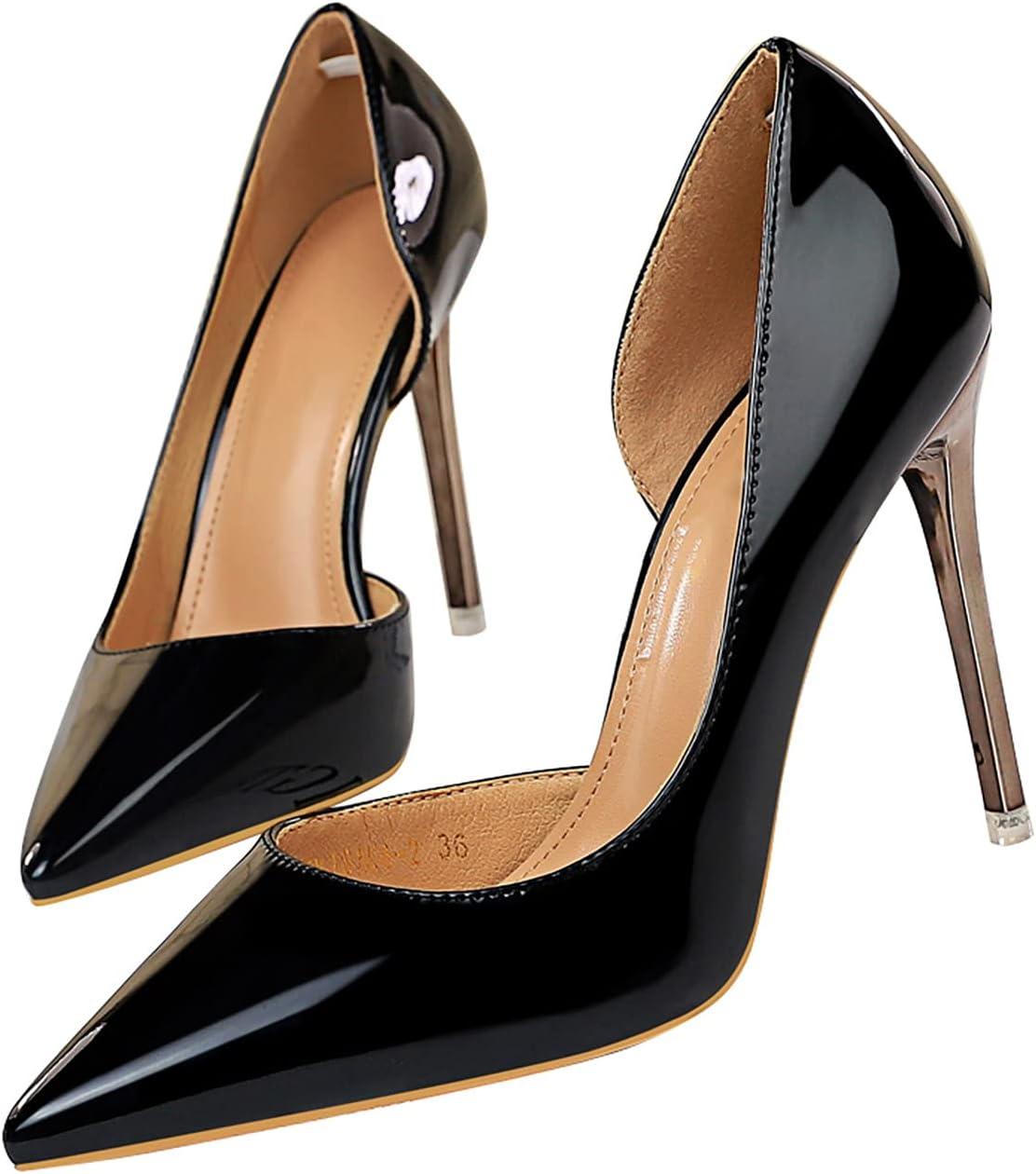 image:imageEscarpins Femme Bout Pointu Talon Aiguille 105 cm Slip on Vernis Pumps Classiques Soire Bureau Talon HautBlack Noir