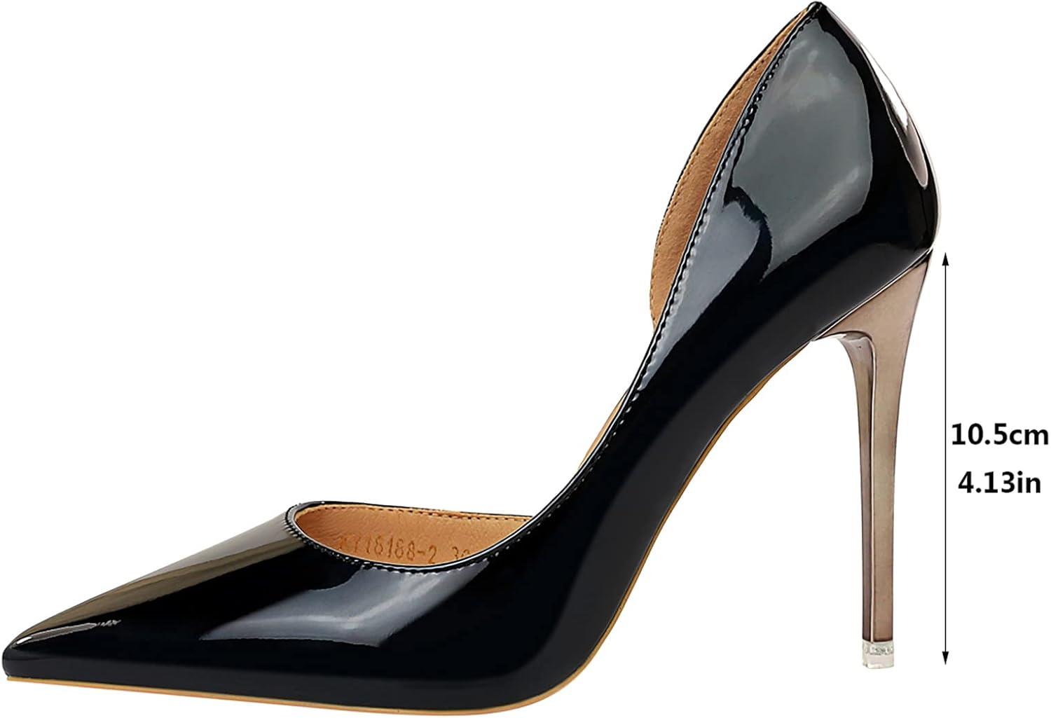 image:imageEscarpins Femme Bout Pointu Talon Aiguille 105 cm Slip on Vernis Pumps Classiques Soire Bureau Talon HautBlack Noir