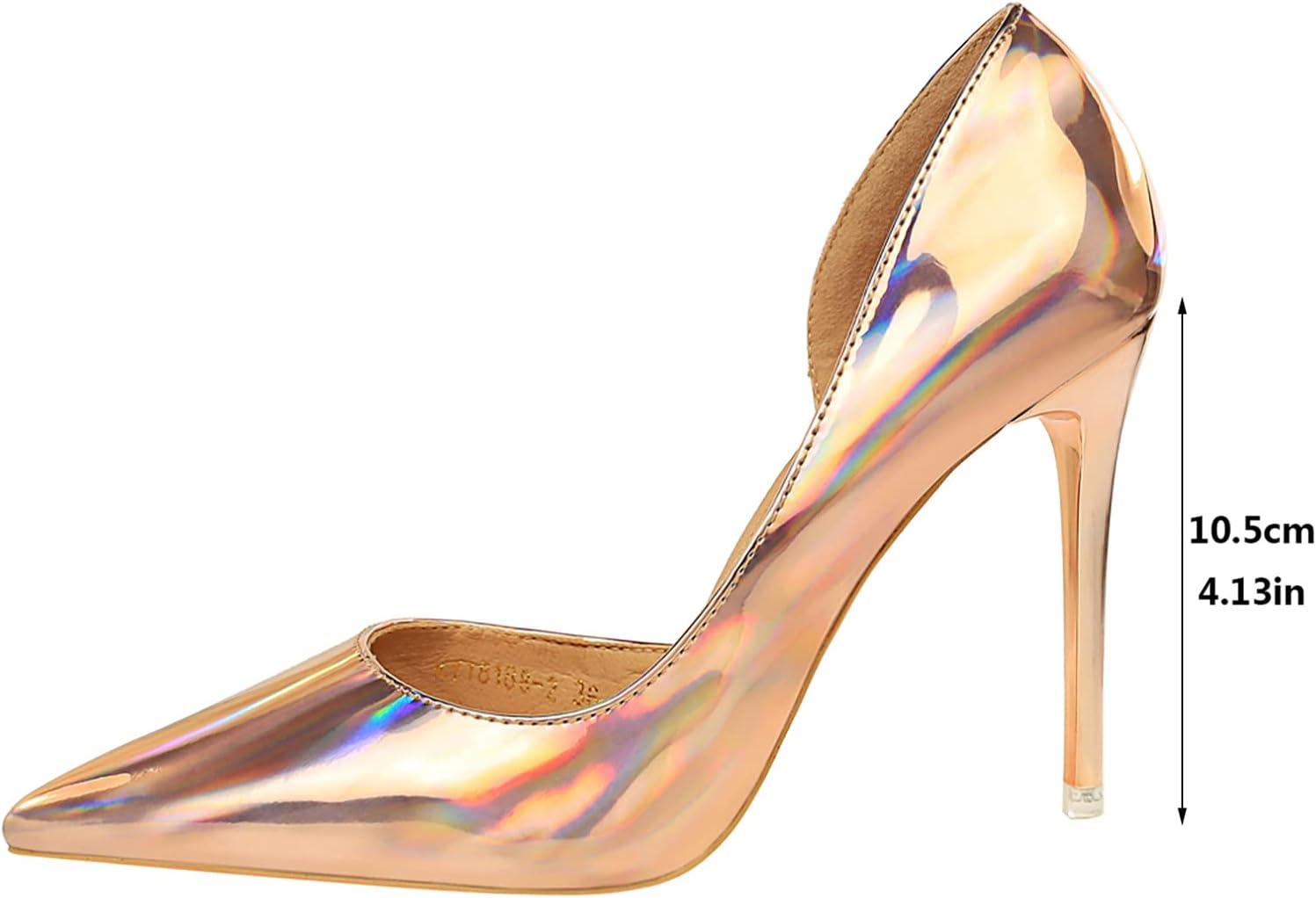 image:imageEscarpins Femme Bout Pointu Talon Aiguille 105 cm Slip on Vernis Pumps Classiques Soire Bureau Talon HautChampagne