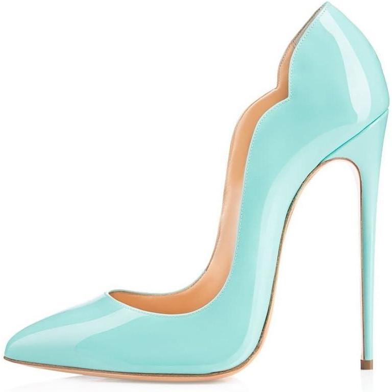 image:imageElashe Femmes Stiletto Sexy Classic Talon Haut Cuir Vernis Brillant synthtique Talon Aiguille 12CM Grande Taille Bout Pointu fermBleu