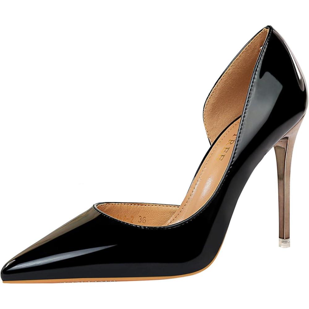 image:imageEscarpins Femme Bout Pointu Talon Aiguille 105 cm Slip on Vernis Pumps Classiques Soire Bureau Talon HautBlack Noir