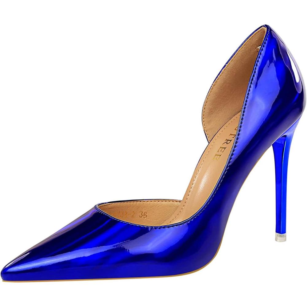 image:imageEscarpins Femme Bout Pointu Talon Aiguille 105 cm Slip on Vernis Pumps Classiques Soire Bureau Talon HautBlue Bleu