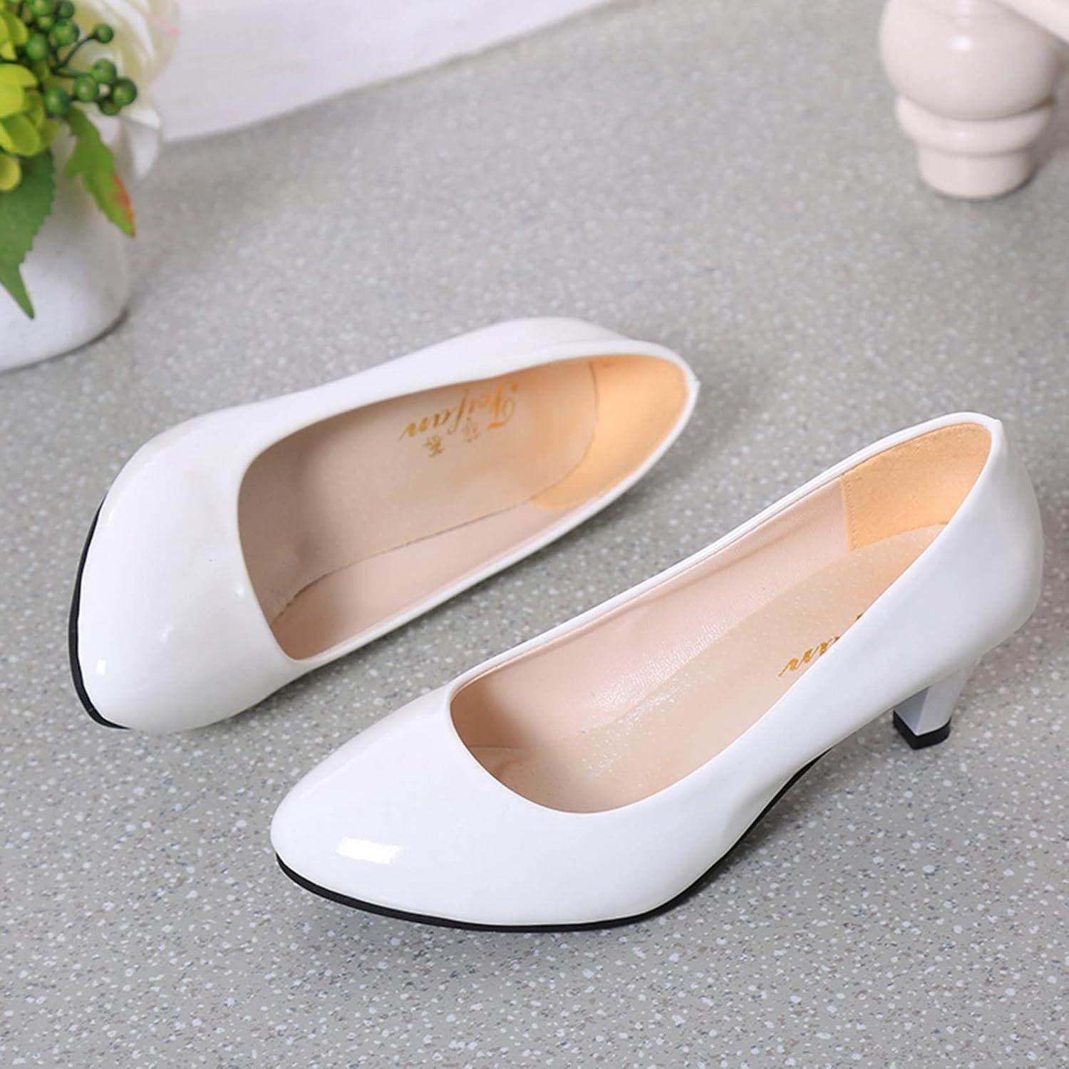 image:imageChaussures Talon Classiques pour Femme Escarpins Petit Talon en PU Confortable Femmes Escarpins Chaussures Talon Haut Chaussures Classiques pour Dame Mariage BureauA1 Blanc