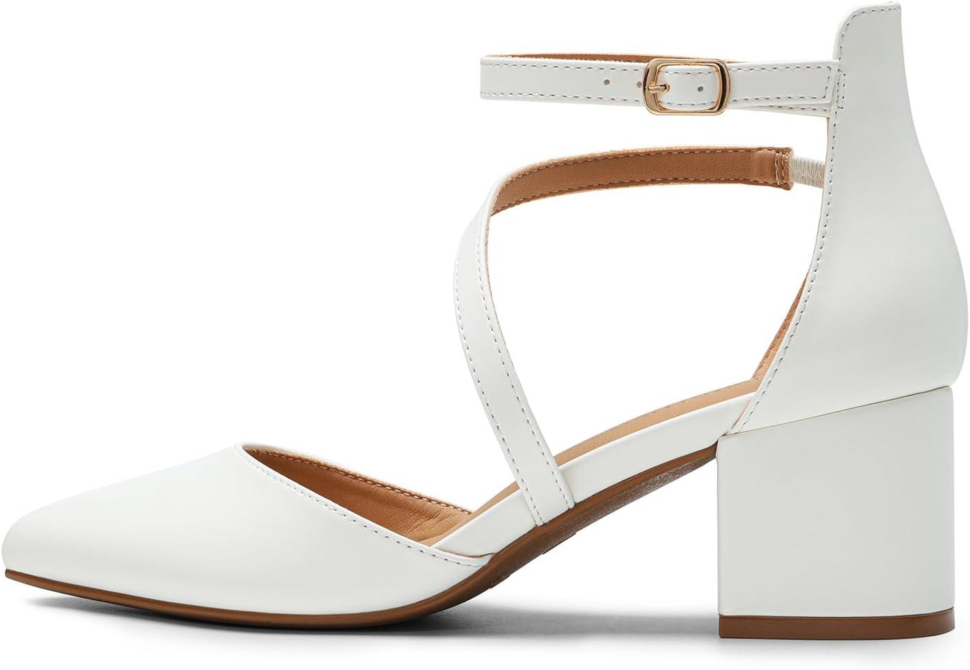 image:imageDREAM PAIRS Escarpins Femmes Chaussures Talons Elgantes pour Femmes Bout Ferm Escarpin Antidrapante Ajustement rglable SDPU2354WBlanc Pu