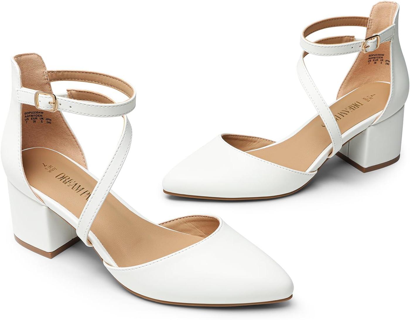 image:imageDREAM PAIRS Escarpins Femmes Chaussures Talons Elgantes pour Femmes Bout Ferm Escarpin Antidrapante Ajustement rglable SDPU2354WBlanc Pu
