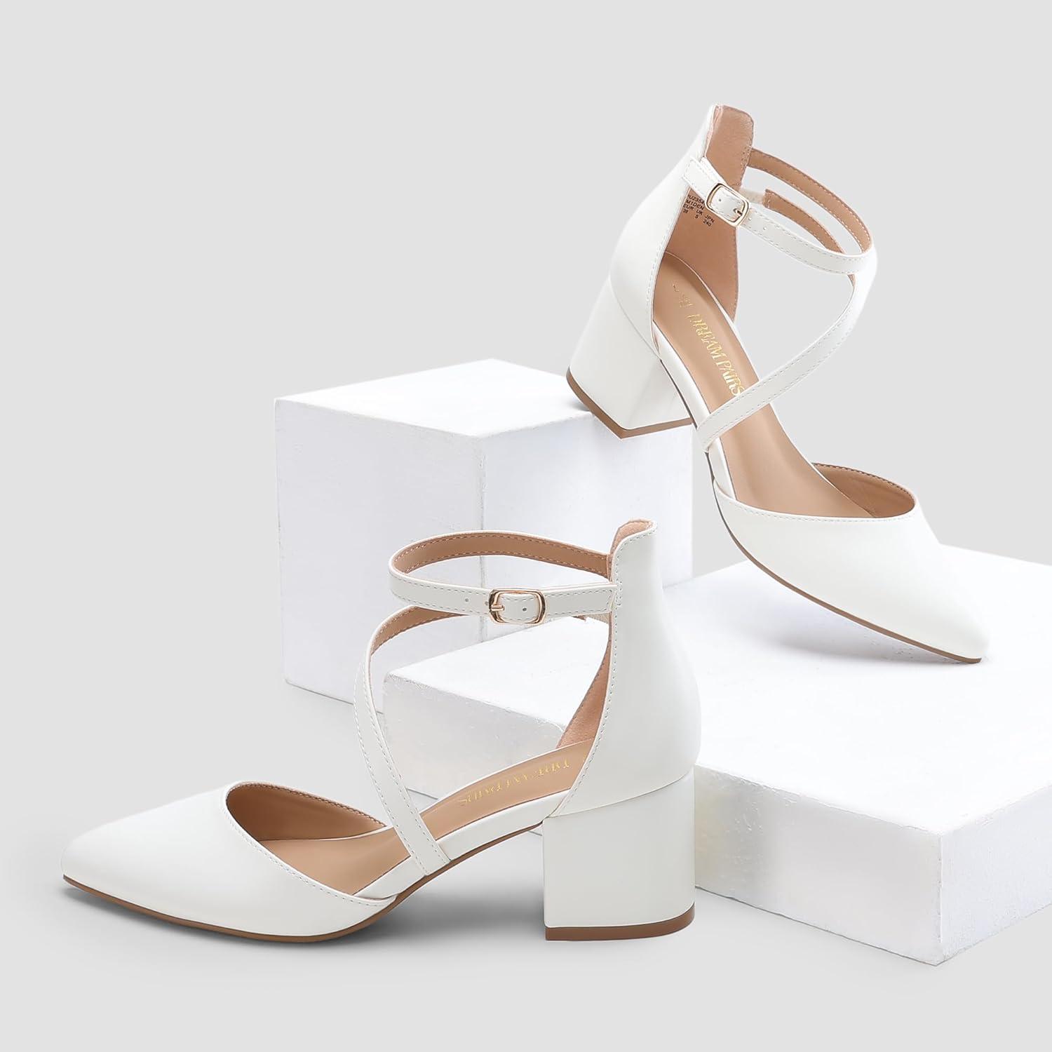 image:imageDREAM PAIRS Escarpins Femmes Chaussures Talons Elgantes pour Femmes Bout Ferm Escarpin Antidrapante Ajustement rglable SDPU2354WBlanc Pu