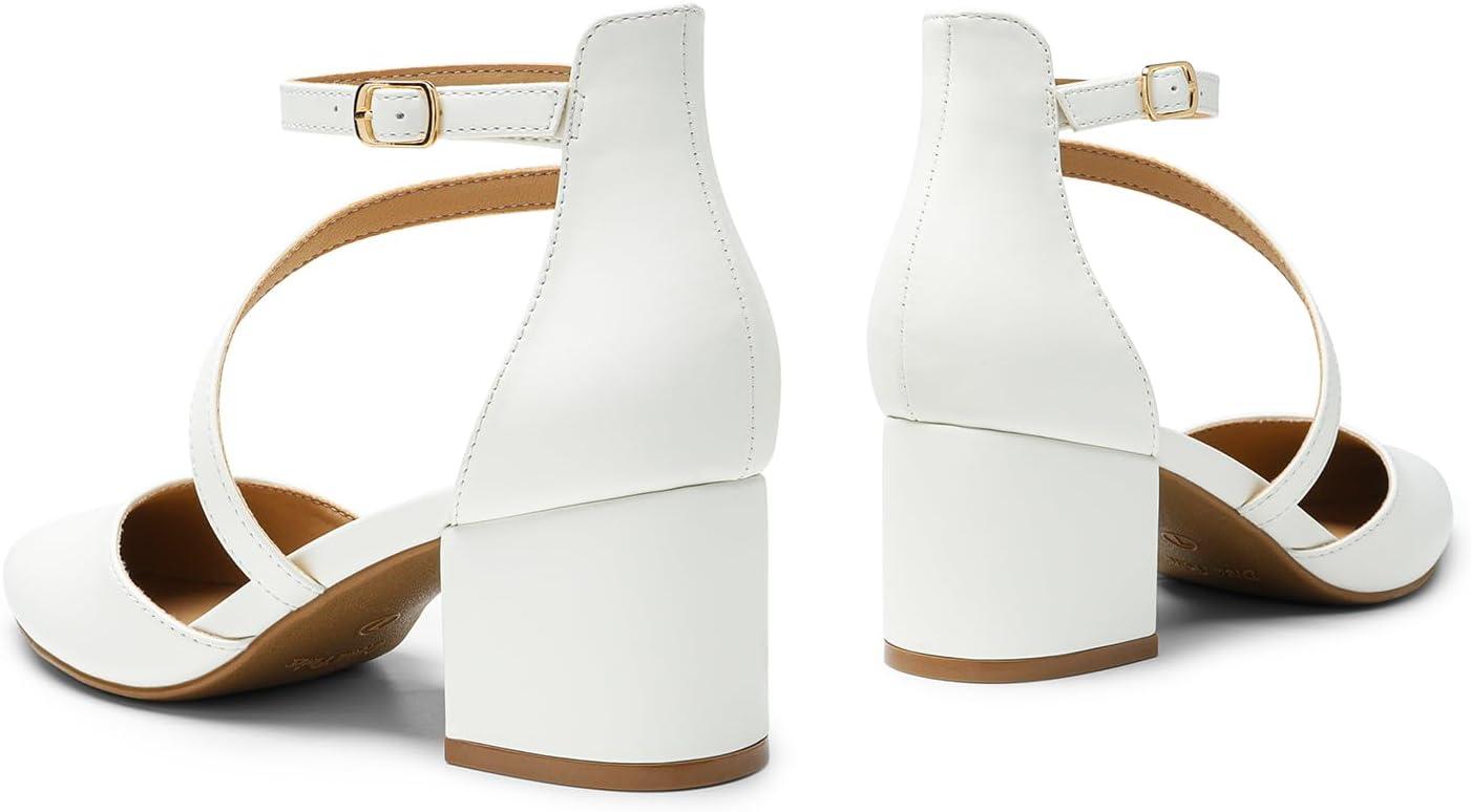 image:imageDREAM PAIRS Escarpins Femmes Chaussures Talons Elgantes pour Femmes Bout Ferm Escarpin Antidrapante Ajustement rglable SDPU2354WBlanc Pu