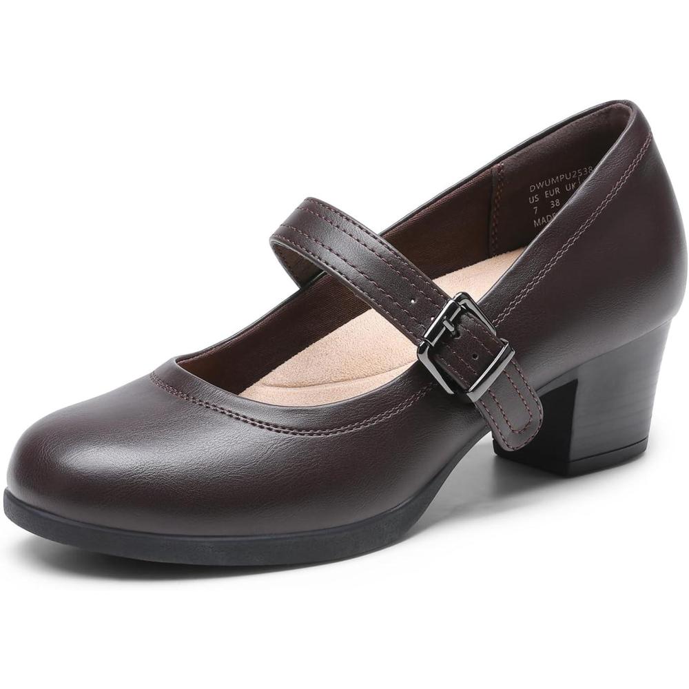 image:imageDREAM PAIRS Escarpins Femme Petit Talon Chaussures Mary Janes pour Femmes Confortables et Lgres DWUMPU2538Brun
