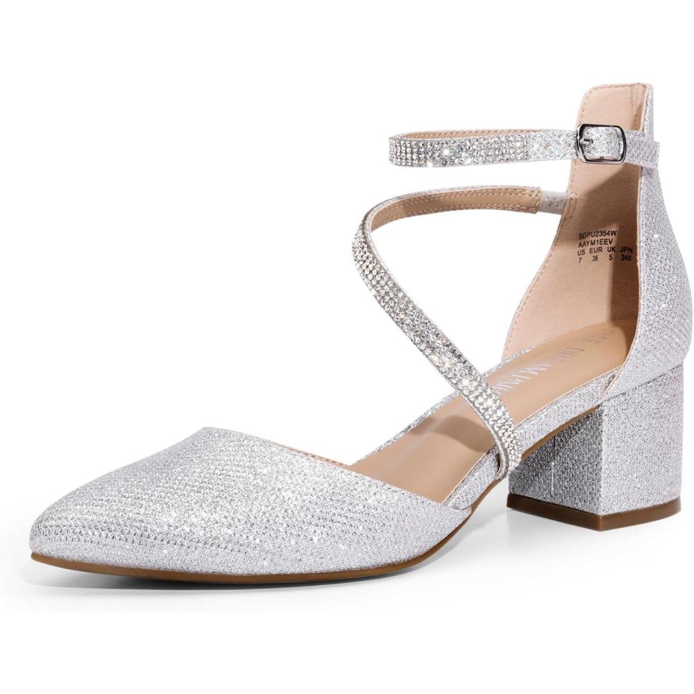 image:imageDREAM PAIRS Escarpins Femmes Chaussures Talons Elgantes pour Femmes Bout Ferm Escarpin Antidrapante Ajustement rglable SDPU2354WArgent