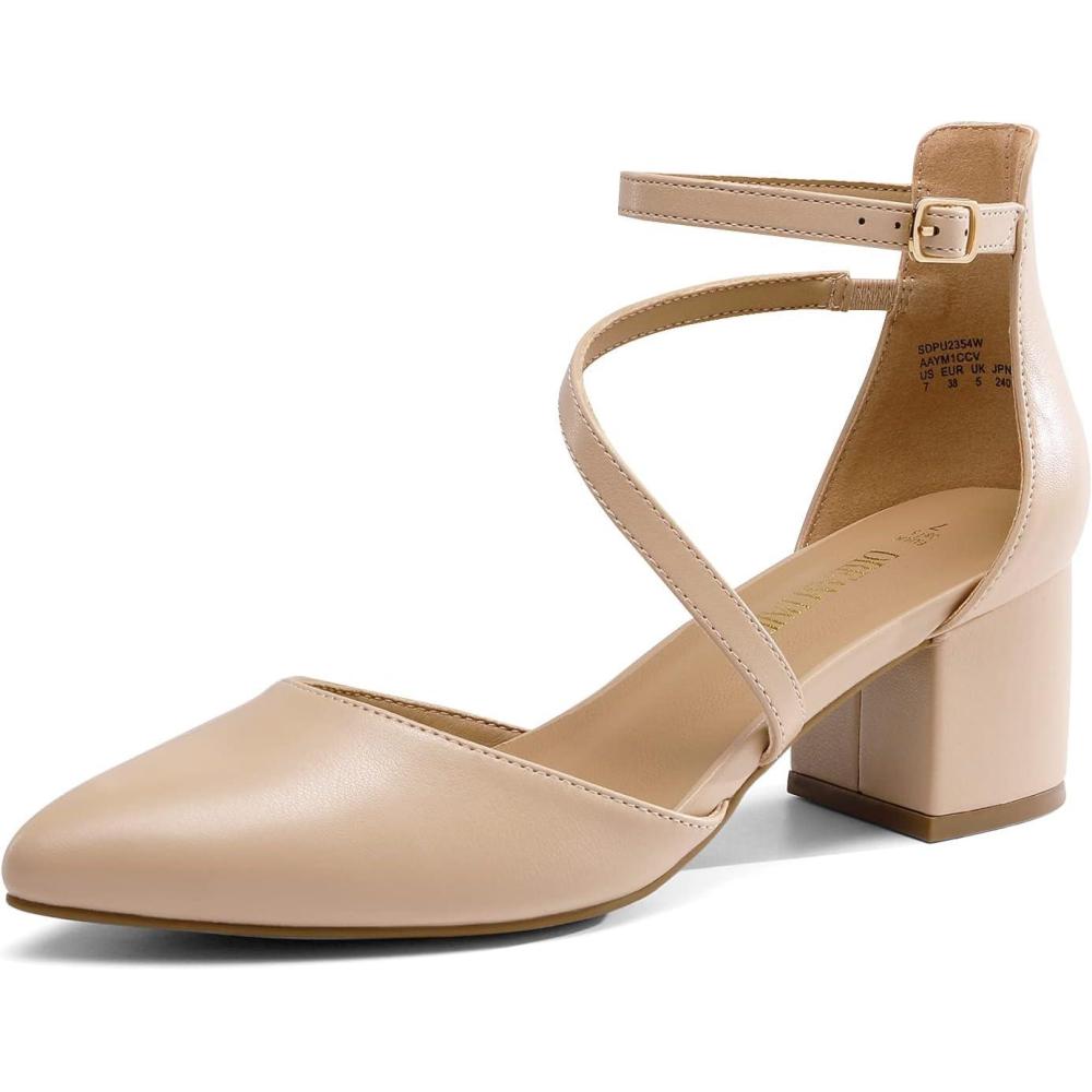 image:imageDREAM PAIRS Escarpins Femmes Chaussures Talons Elgantes pour Femmes Bout Ferm Escarpin Antidrapante Ajustement rglable SDPU2354WNude Pu