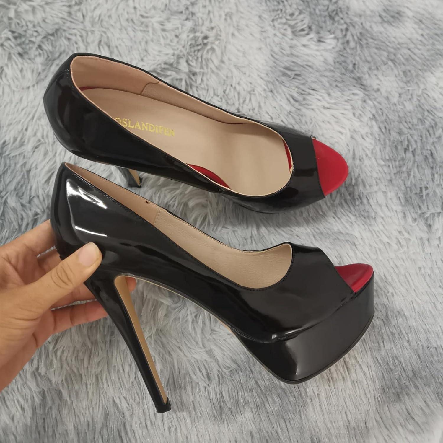 image:imageChaussures talons hauts sexy bout ouvert pour femme en cuir verni rougeViolet