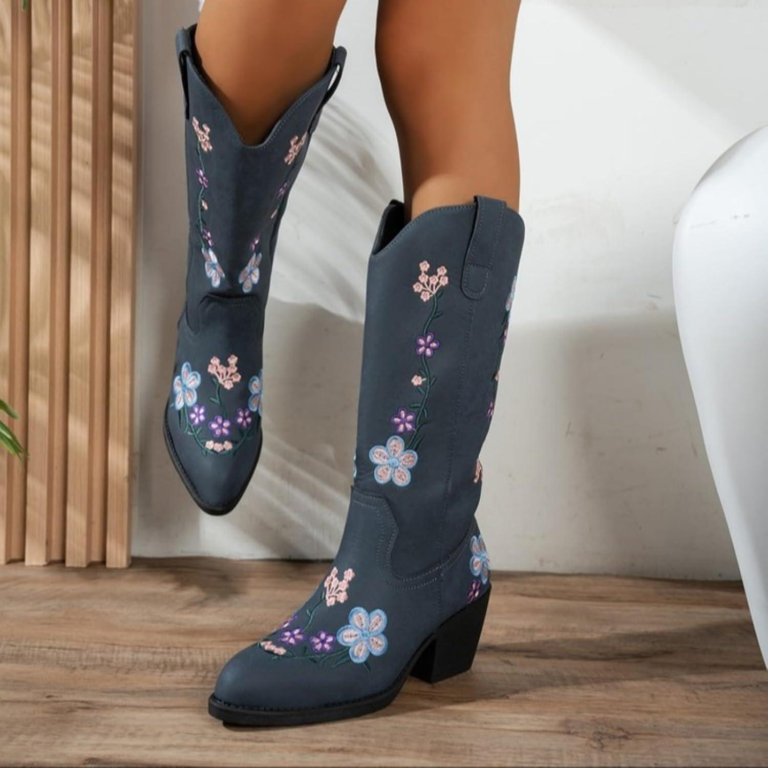 image:imageENEN Santiag Femme Cuir Western Taille 3643 Santiag Femme Gros Mollet Bottes Cowboy Talon Haut avec Fermeture clair Bottes Western Country pour TrekkingFr99 Bordeaux