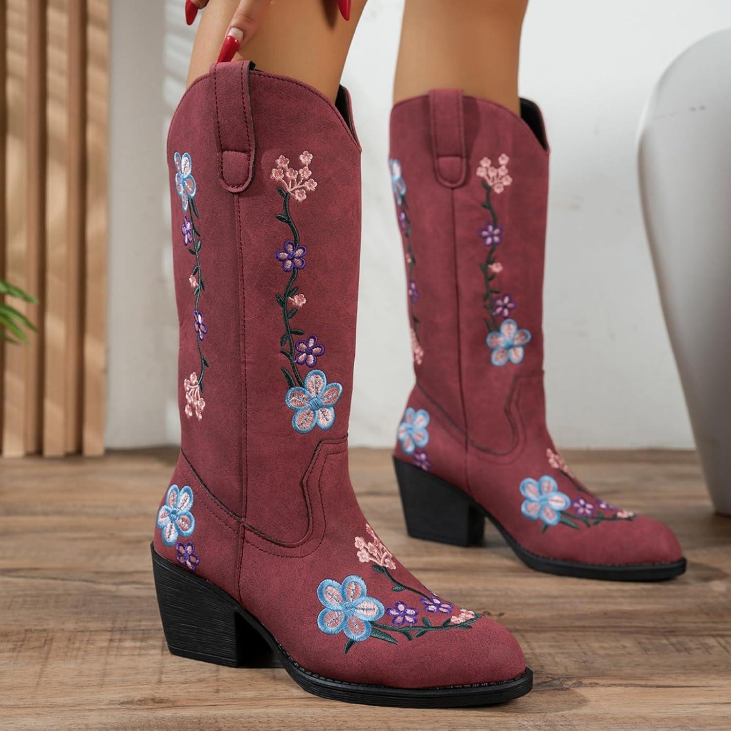 image:imageENEN Santiag Femme Cuir Western Taille 3643 Santiag Femme Gros Mollet Bottes Cowboy Talon Haut avec Fermeture clair Bottes Western Country pour TrekkingFr99 Bleu