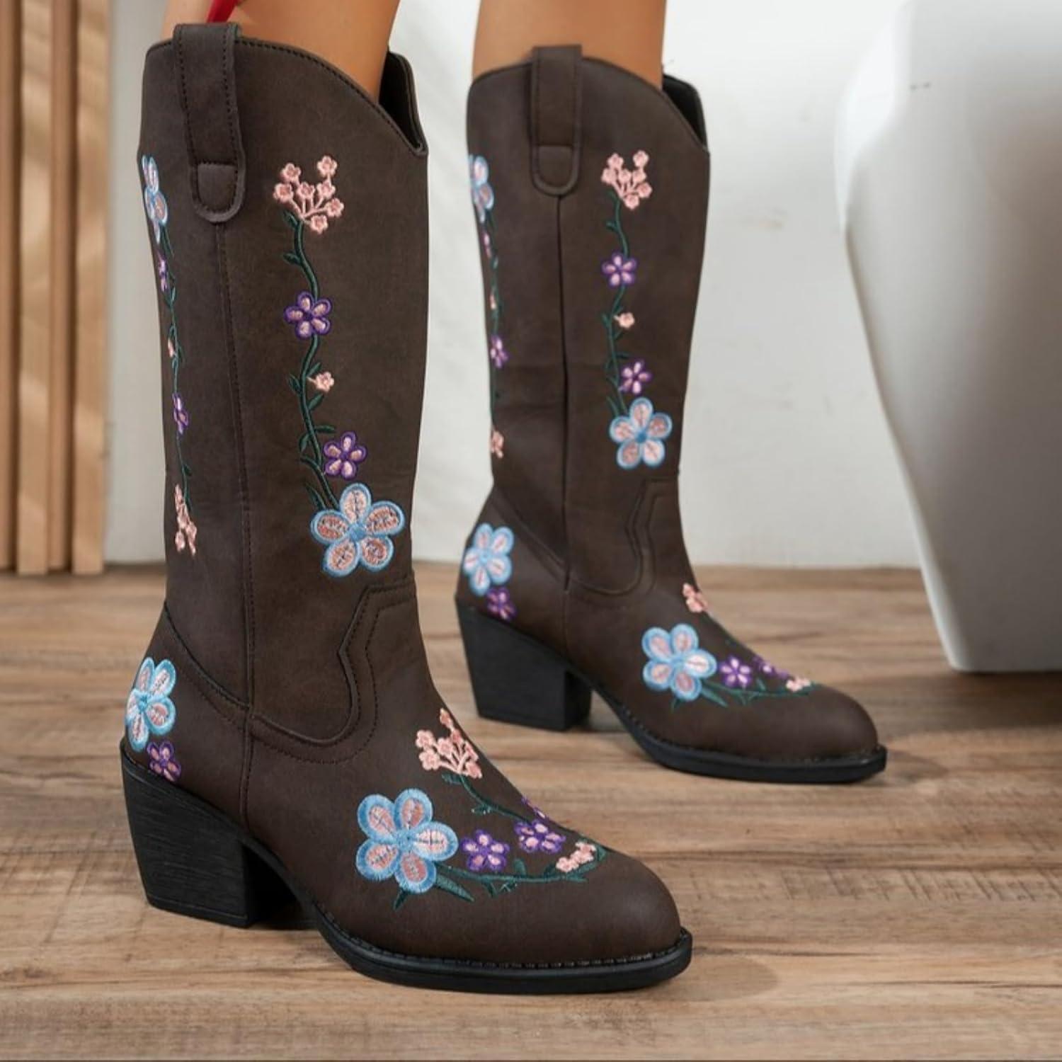 image:imageENEN Santiag Femme Cuir Western Taille 3643 Santiag Femme Gros Mollet Bottes Cowboy Talon Haut avec Fermeture clair Bottes Western Country pour TrekkingFr99 Bleu