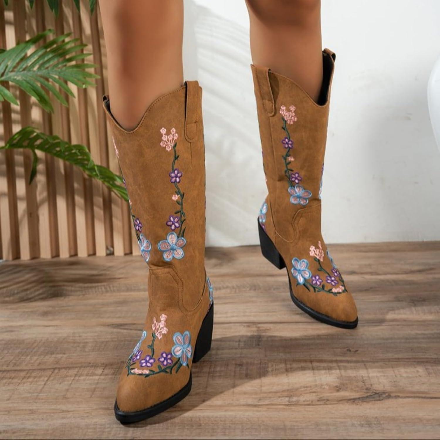 image:imageENEN Santiag Femme Cuir Western Taille 3643 Santiag Femme Gros Mollet Bottes Cowboy Talon Haut avec Fermeture clair Bottes Western Country pour TrekkingFr99 Bleu