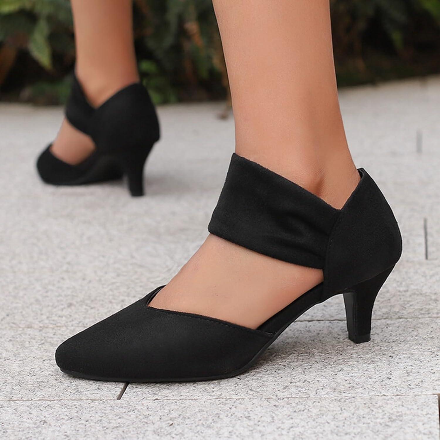 image:imageGenerisch Chaussures dhiver pour femme Pointe pointue Talon bloc pour femme Couleur unie lgantes Vert foncNoir