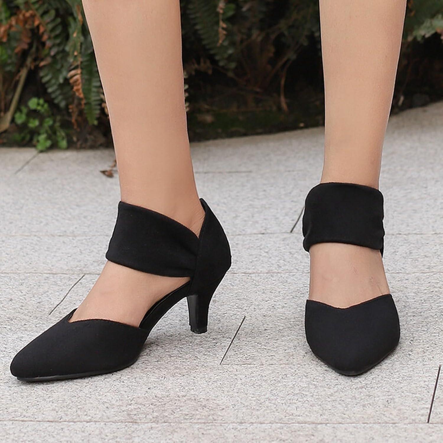 image:imageGenerisch Chaussures dhiver pour femme Pointe pointue Talon bloc pour femme Couleur unie lgantes Vert foncNoir