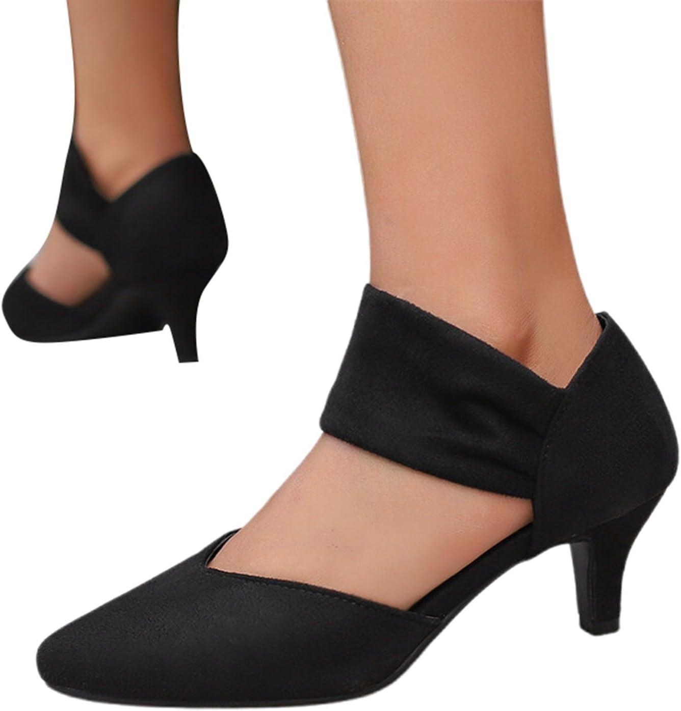 image:imageGenerisch Chaussures dhiver pour femme Pointe pointue Talon bloc pour femme Couleur unie lgantes Vert foncNoir